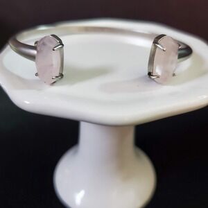 Kendra Scott Edie Cuff Bracelet Silver Tone with Rose Quartz Stones